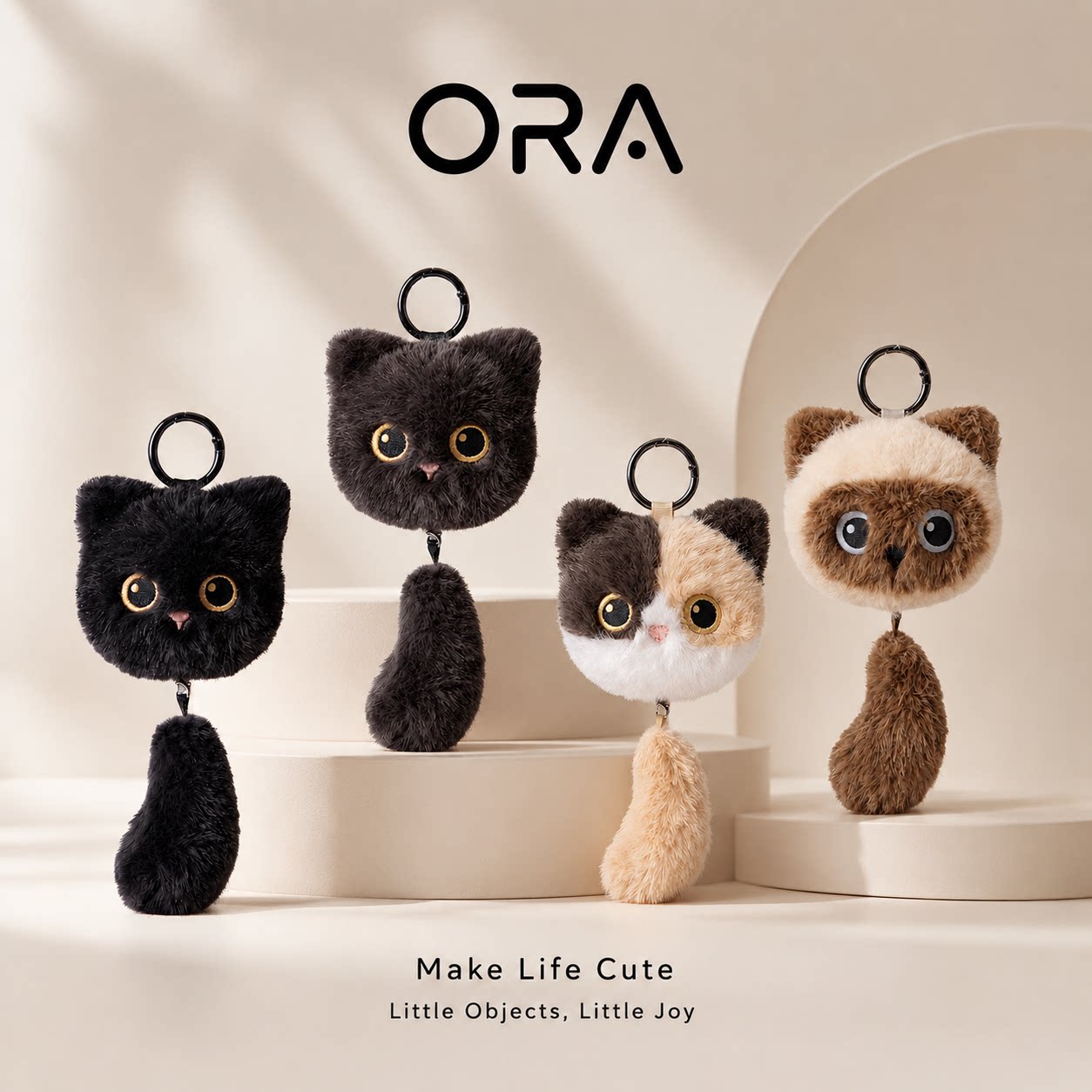 ORA暹罗猫三花黑猫灰猫玩偶挂件小猫毛绒玩偶钥匙扣包包背包挂饰图片