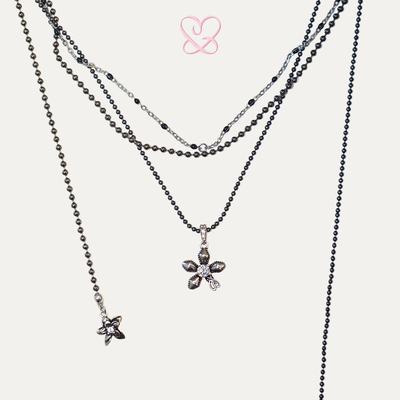 1P Juvilove原1P Jewelry 做旧银花朵珍珠吊坠多层链条项链