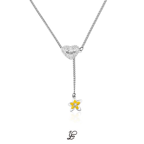 1P Jewelry 爱意紧扣系列 满钻纽扣花朵可调节锁骨链项链