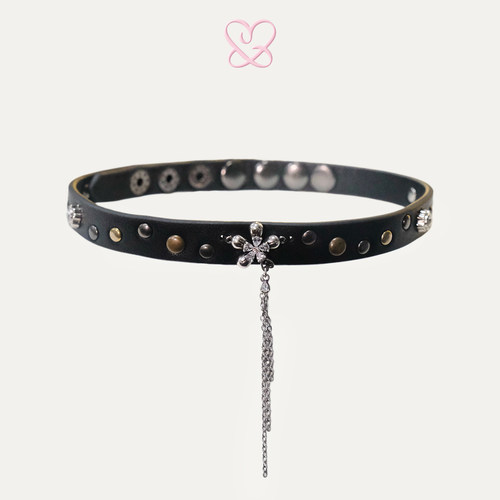 1P Juvilove原1P Jewelry 朋克流苏小花铆钉皮革项链choker手环