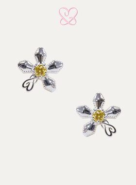 1P Juvilove原1P Jewelry 多巴胺黄色锆石朋克小花耳钉