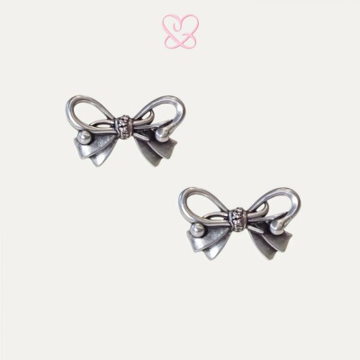 1P Juvilove原1P Jewelry 做旧银蝴蝶结锆石耳钉
