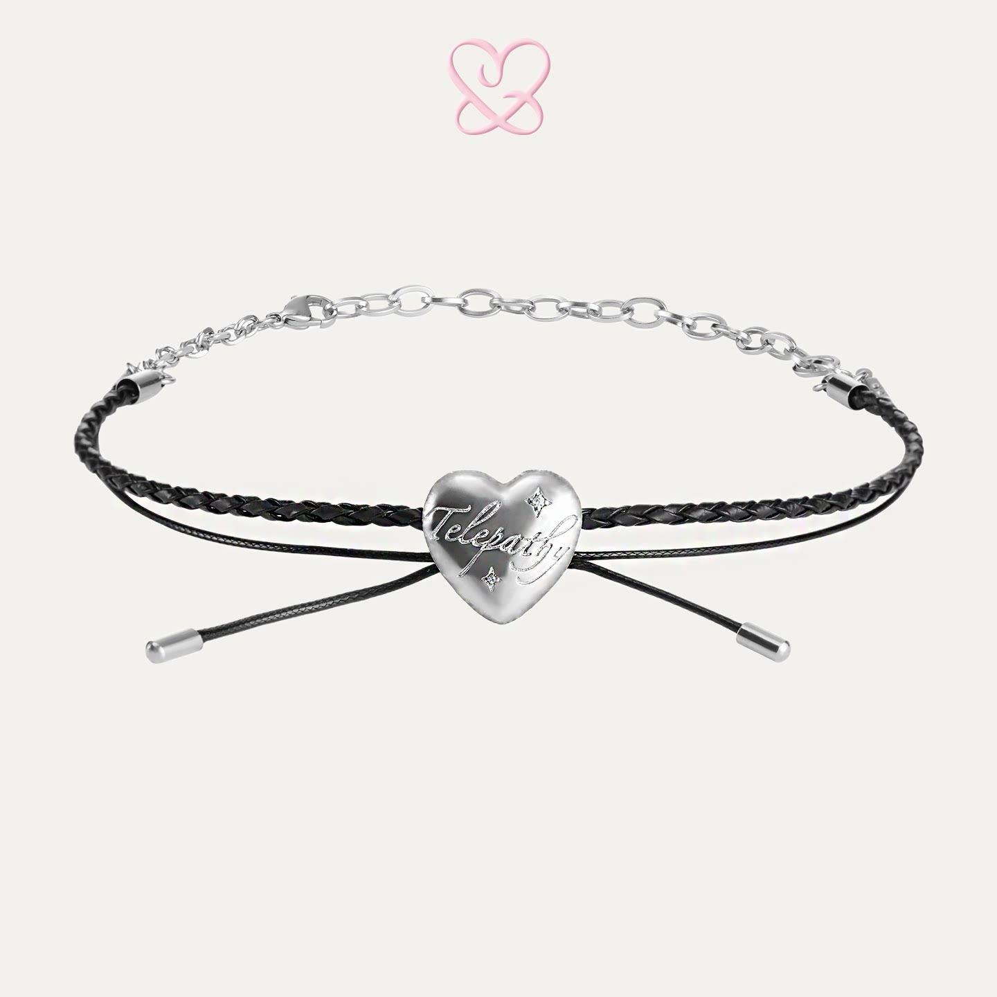 1P Jewelry双层皮链绳结爱心刻字锆石颈饰锁骨链choker1PJuvilove