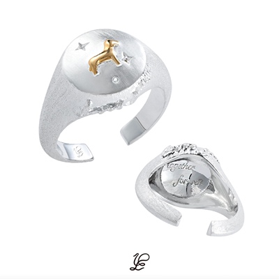1P Jewelry PUPPY LOVES YOU金银双色小狗锆石镶嵌开口戒指