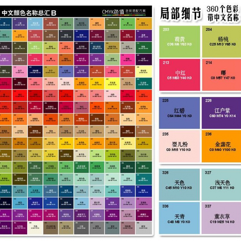 中文颜色海报/色彩搭配方案/中国传统颜色表中文颜色名称中式色卡