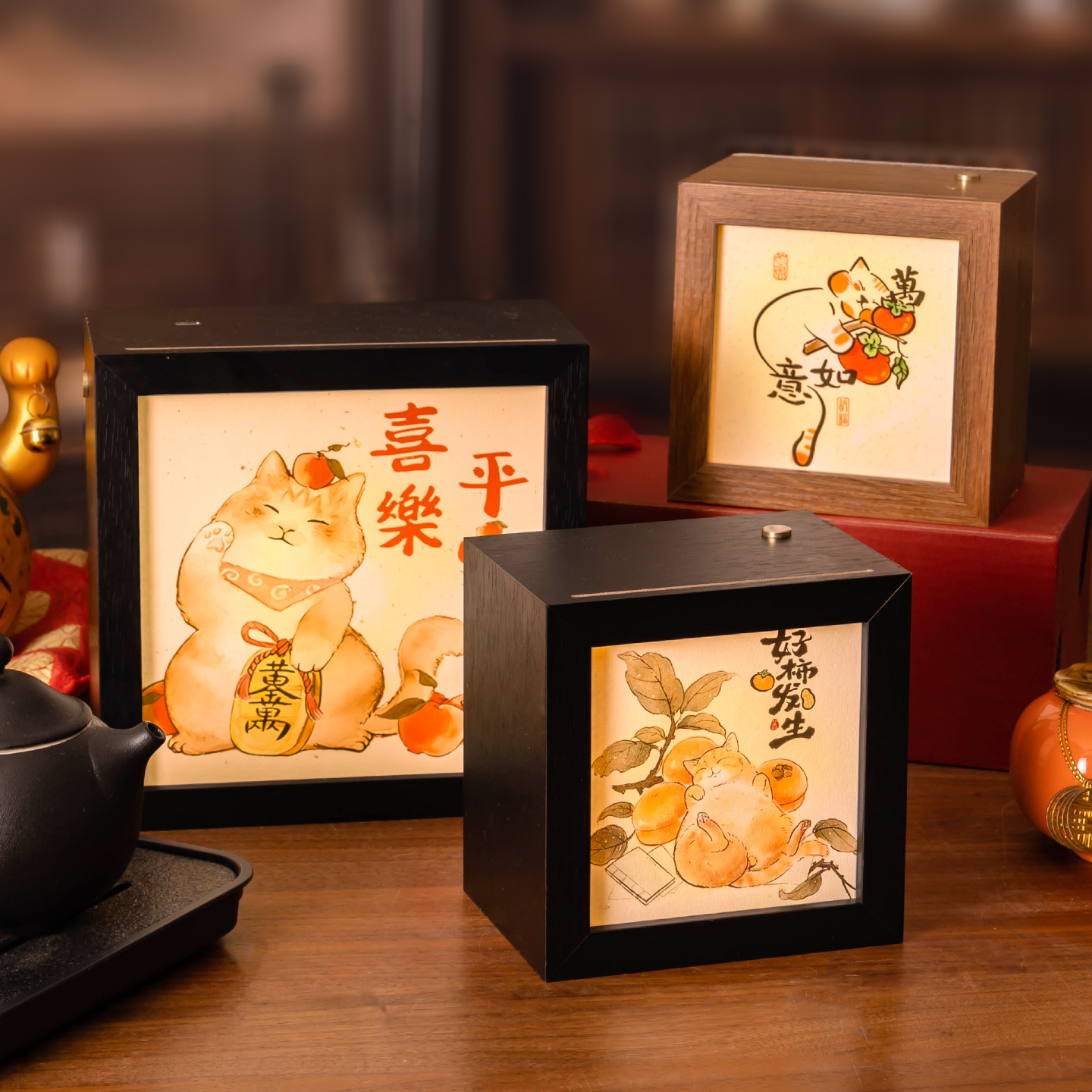 小夜灯相框招财猫床头灯充电