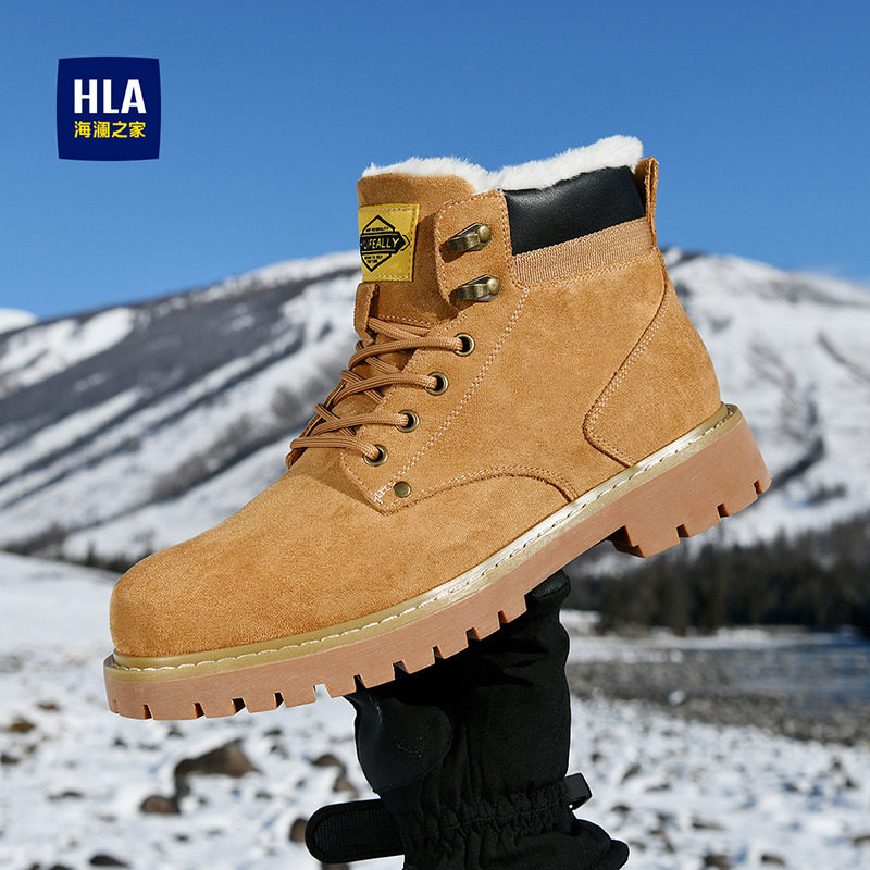 HEILAN HOUSE MENS SHOES MARTIN BOOTS MENS 2024 WINTER HIGH-TOP BRITISH STYLE FLEECE THICKENED WARM COTTON SHOES RHUBARB BOOTS