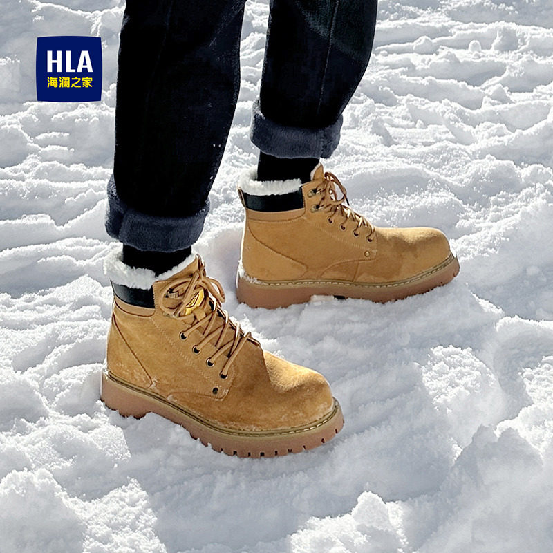 HEILAN HOUSE MENS SHOES MARTIN BOOTS MENS 2024 WINTER HIGH-TOP BRITISH STYLE FLEECE THICKENED WARM COTTON SHOES RHUBARB BOOTS