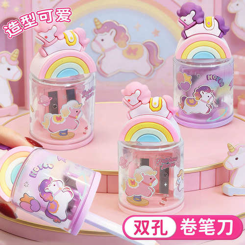 响指可爱小马削笔器3D立体卡通双孔卷笔刀小学生用便携式削笔刀