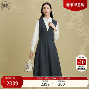 迪凯秋冬新款女装黑色无袖连衣裙简约风格宽松版型春秋款