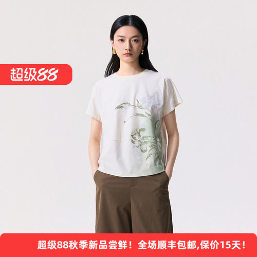 棉质国风印花文艺女短袖T恤上衣
