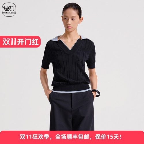 棉质压褶针织衫休闲T恤polo上衣