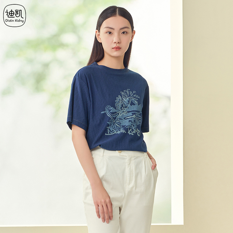 迪凯夏季简约圆领套头显白短袖