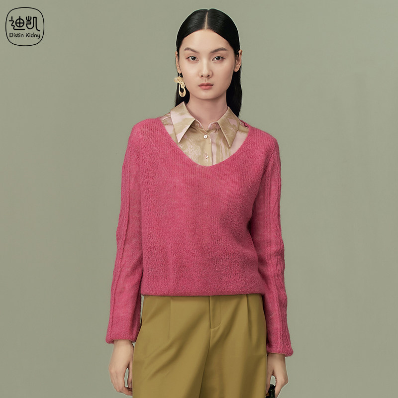 Distin Kidny/迪凯春秋新款绵羊毛优雅时尚百搭宽松毛衫淑女上衣