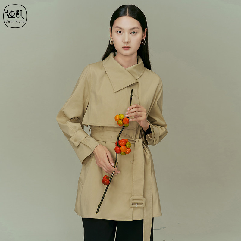 Distin Kidny/迪凯通勤风收腰风衣女中长款束腰外套显瘦职场穿搭