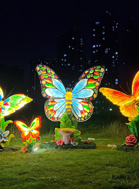 户外仿真发光蝴蝶花园林景观小区广场公园草坪打卡玻璃钢装饰摆件