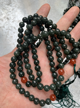 天然和田玉新疆青玉卡8多圈108项链吊坠挂件毛衣链手链坠包挂