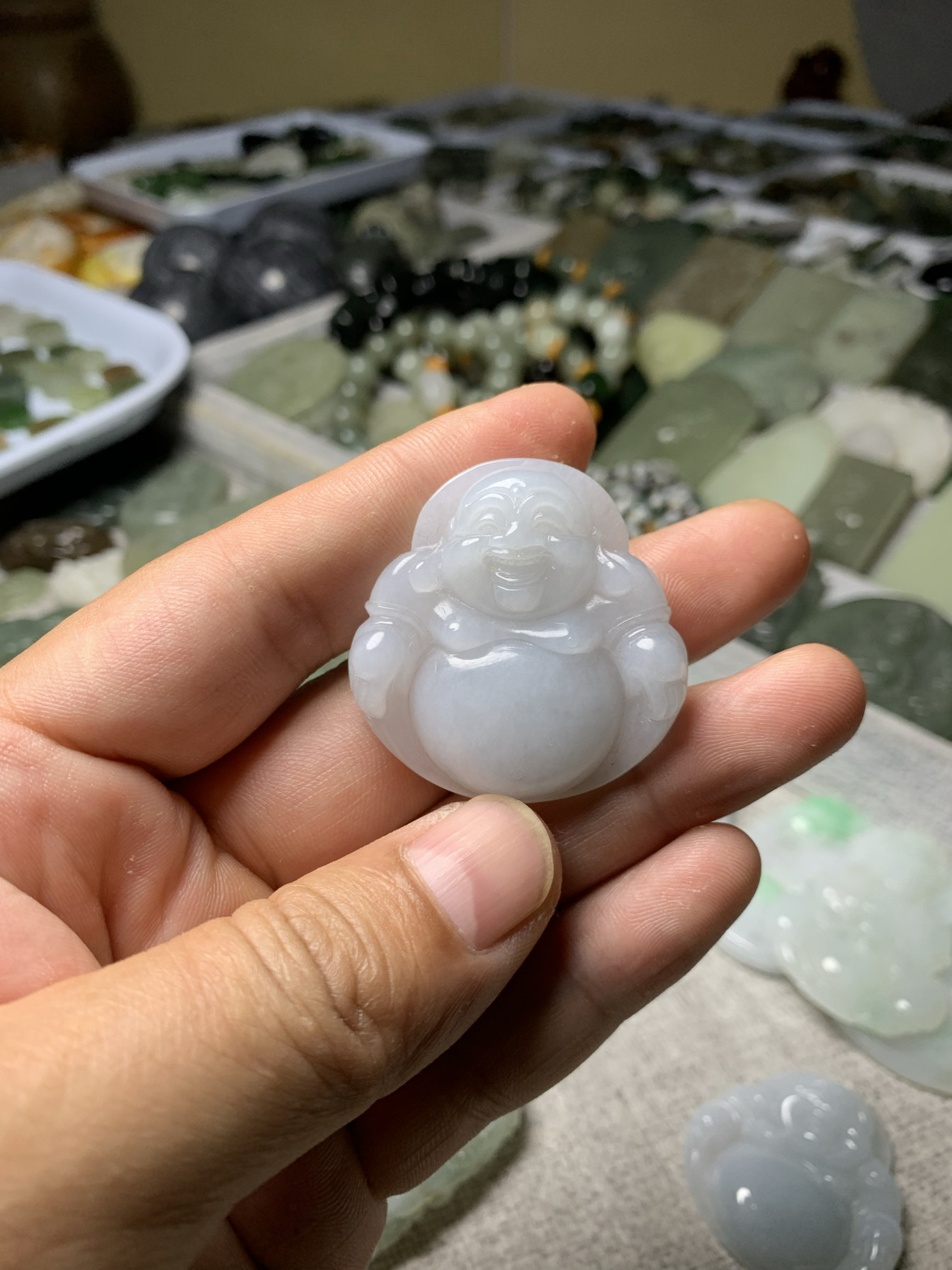 天然翡翠缅甸老坑料紫糯种大佛公正装佛公吊坠挂件毛衣链牌子包挂