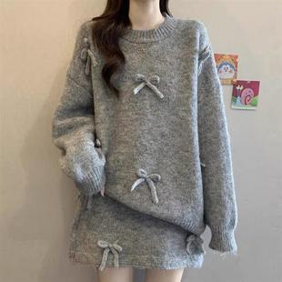 A字针织短裙套装 2025秋冬款 立体蝴蝶结温柔软糯圆领毛衣 厚款 爆款