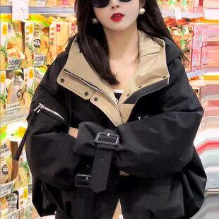 秋冬季短款派克棉服冲锋衣外套女宽松连帽韩系毛绒加厚保暖棒球服