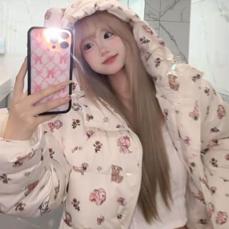 韩版学院甜美可爱卡通印花小狗耳朵连帽棉服冬季防寒保暖面包服女,女装/女士精品,时尚套装,淘宝优惠券,粉丝福利购,淘宝优惠卷