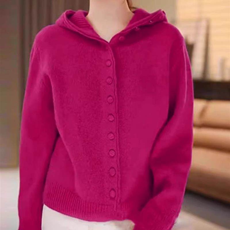 玫红色连帽长袖针织衫毛衣女2025冬季新款软糯慵懒奶fufu开衫上衣,女装/女士精品,时尚套装,淘宝优惠券,粉丝福利购,淘宝优惠卷