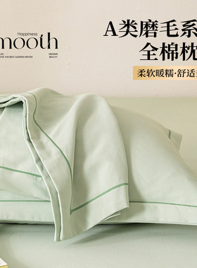 秋冬全棉磨毛枕头套48x74一对装纯棉成人枕芯内胆套大号50x80单个