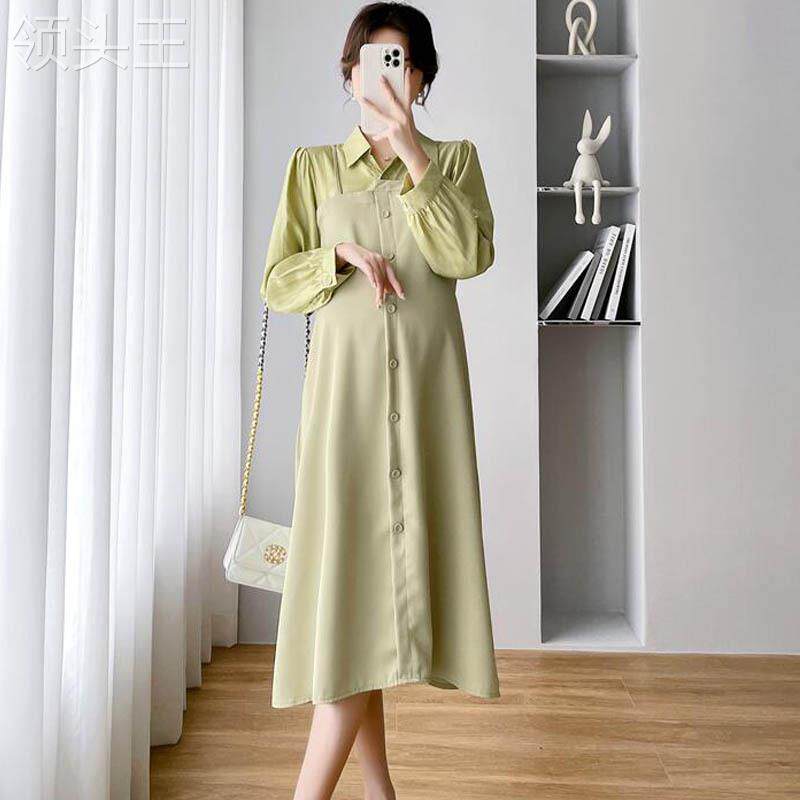 孕妇秋装连衣裙高级感潮妈2022年新款设计感长袖显瘦裙子女春秋款