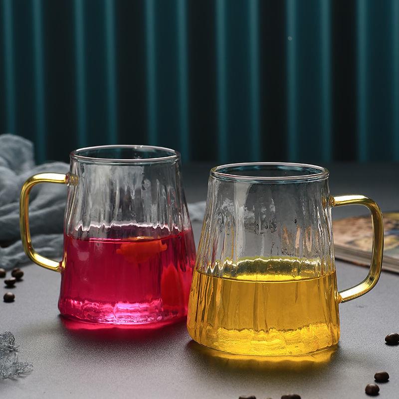 彩色玻璃冰川杯带把手玻璃平底饮料泡茶杯大容量果汁喝水杯单层杯
