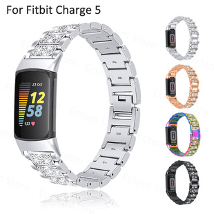 适用Fitbit 5满钻金属表带Charge5镶钻锌合金钢带腕带现货 Charge