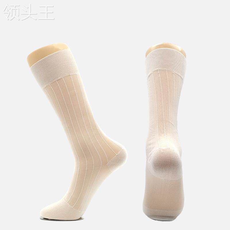 新款锦纶男士丝袜中筒商务袜时尚条纹黑色男袜春秋针织袜子领头王