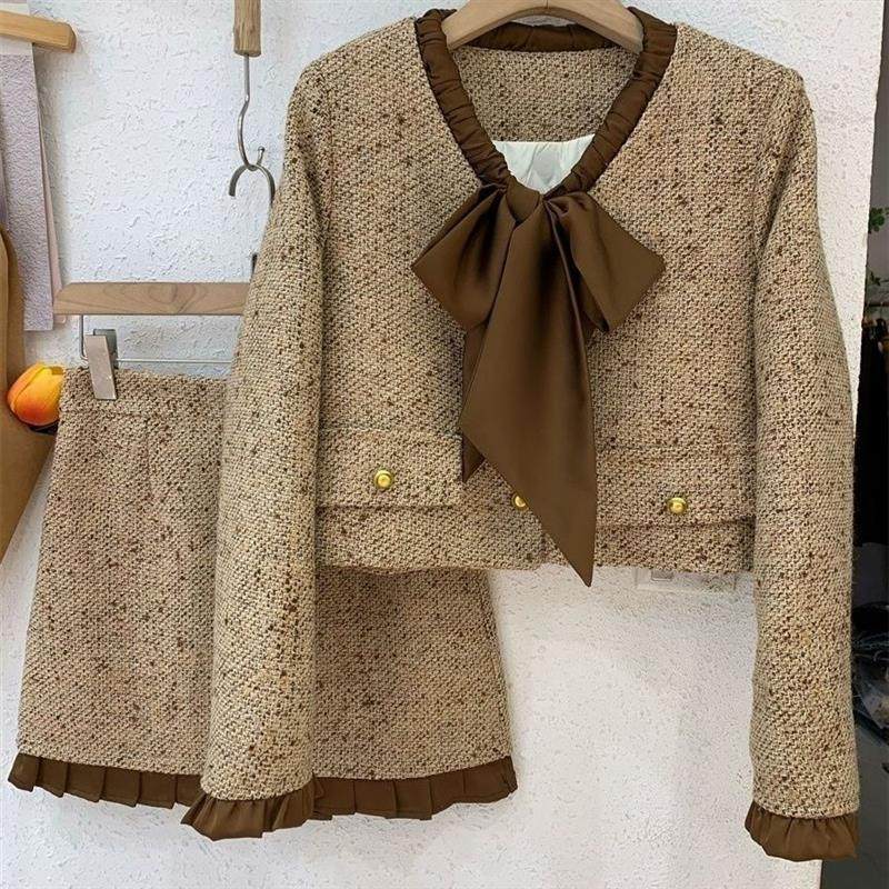 蝴蝶结新款外套半身裙香风两件套秋冬洋气2025时尚高级套装,女装/女士精品,时尚套装,淘宝优惠券,粉丝福利购,淘宝优惠卷