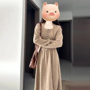 超好看独特漂亮套装 秋冬 美拉德温柔系针织上衣半身长裙两件套裙装