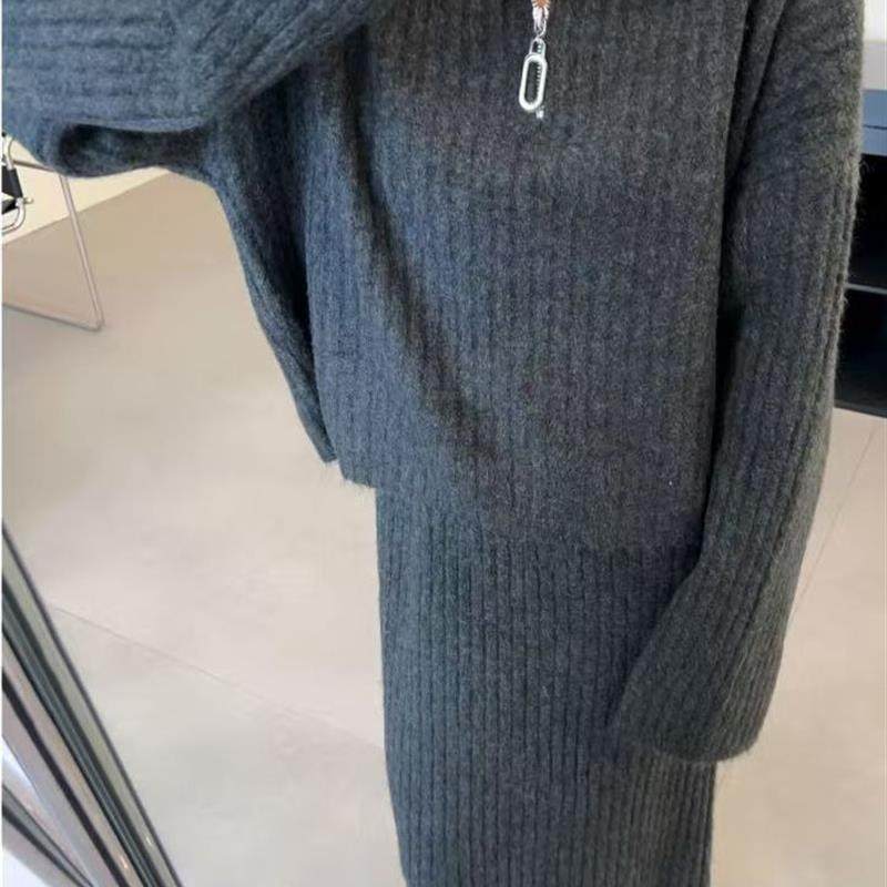 韩系大码翻领半拉链针织上衣+毛衣半身裙两件套女时尚高贵套装厚,女装/女士精品,时尚套装,淘宝优惠券,粉丝福利购,淘宝优惠卷