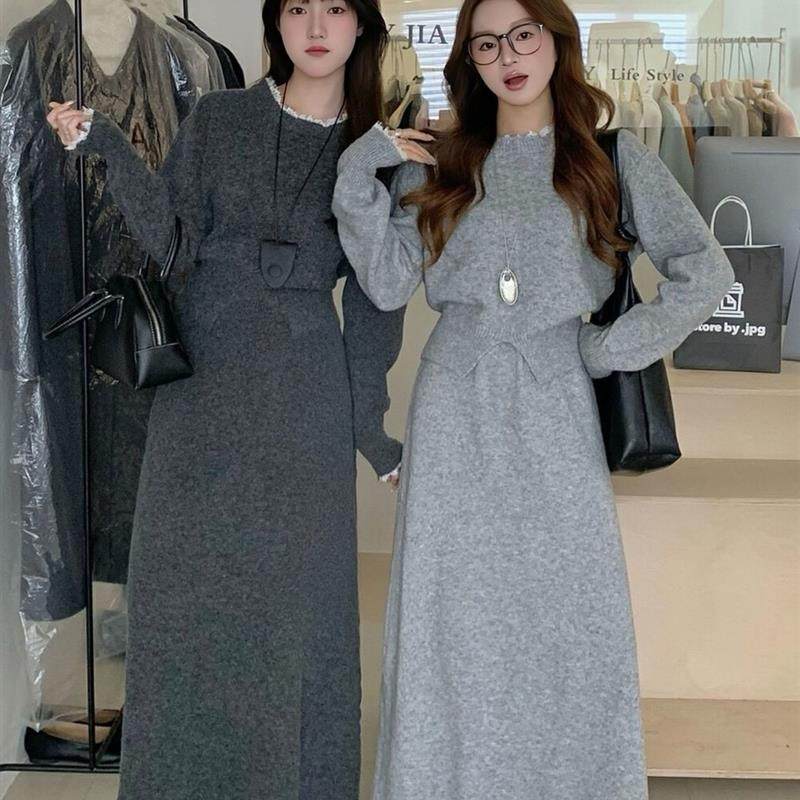 蕾丝花边毛衣时尚套装女秋冬新款韩版宽松慵懒风高腰半身裙两件套,女装/女士精品,时尚套装,淘宝优惠券,粉丝福利购,淘宝优惠卷