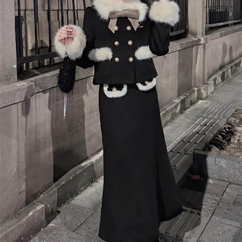 法式小香风毛领毛呢外套半裙套装秋冬新款高级感上衣裙子两件套潮,女装/女士精品,时尚套装,淘宝优惠券,粉丝福利购,淘宝优惠卷