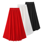 白色半身裙女夏季 小个子广场舞雪纺大摆裙跳舞裙子红色长裙舞蹈裙