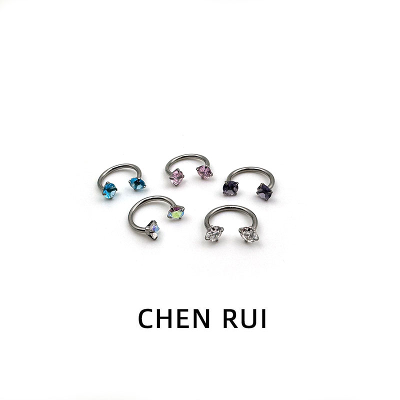 唇环内螺纹钛钢马蹄环c环超闪辣妹锆石4mm耳骨钉穿刺饰品