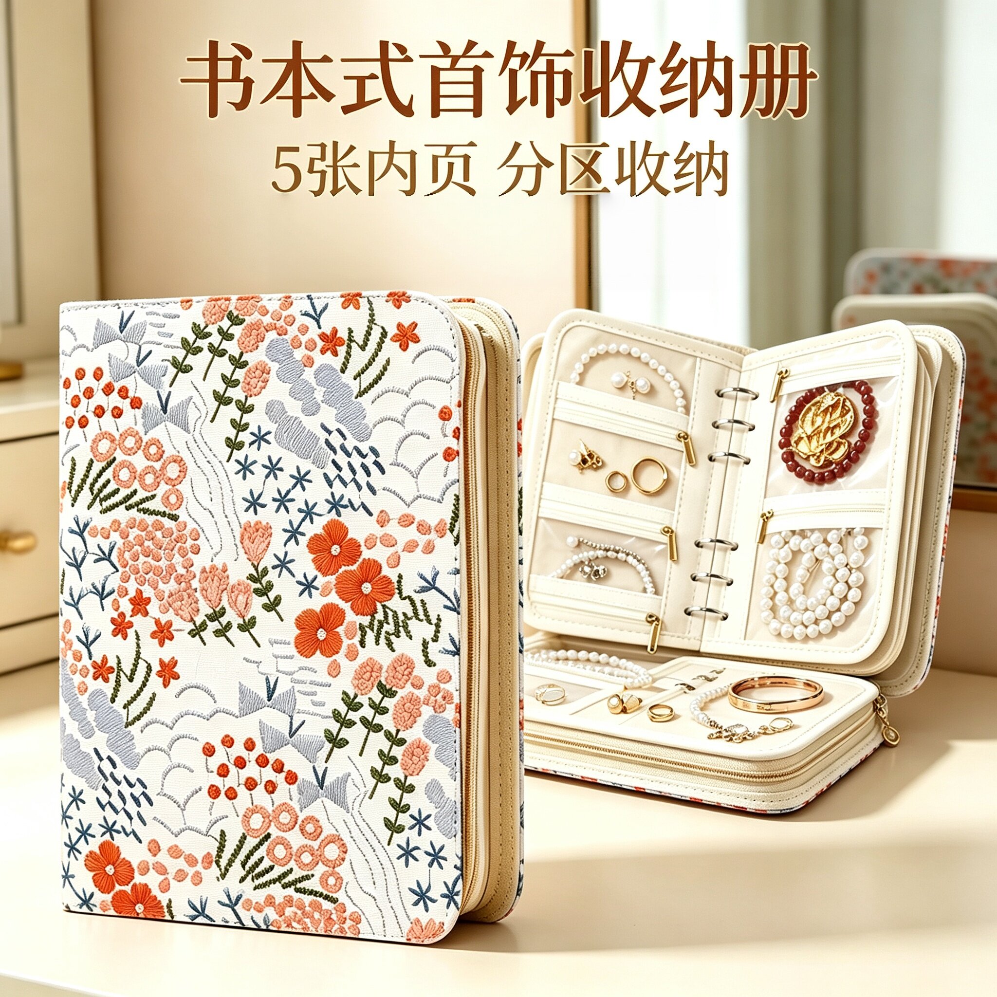 刺绣首饰收纳包2026新款珠宝饰品拉链收纳盒便携黄金耳环收纳袋