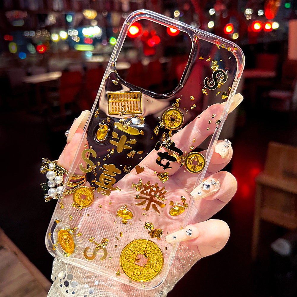 平安喜乐苹果17原创iphone16promax金箔手机壳15新款14滴胶13防摔12透明8plus保护套mini女xr硅胶7好运se适用
