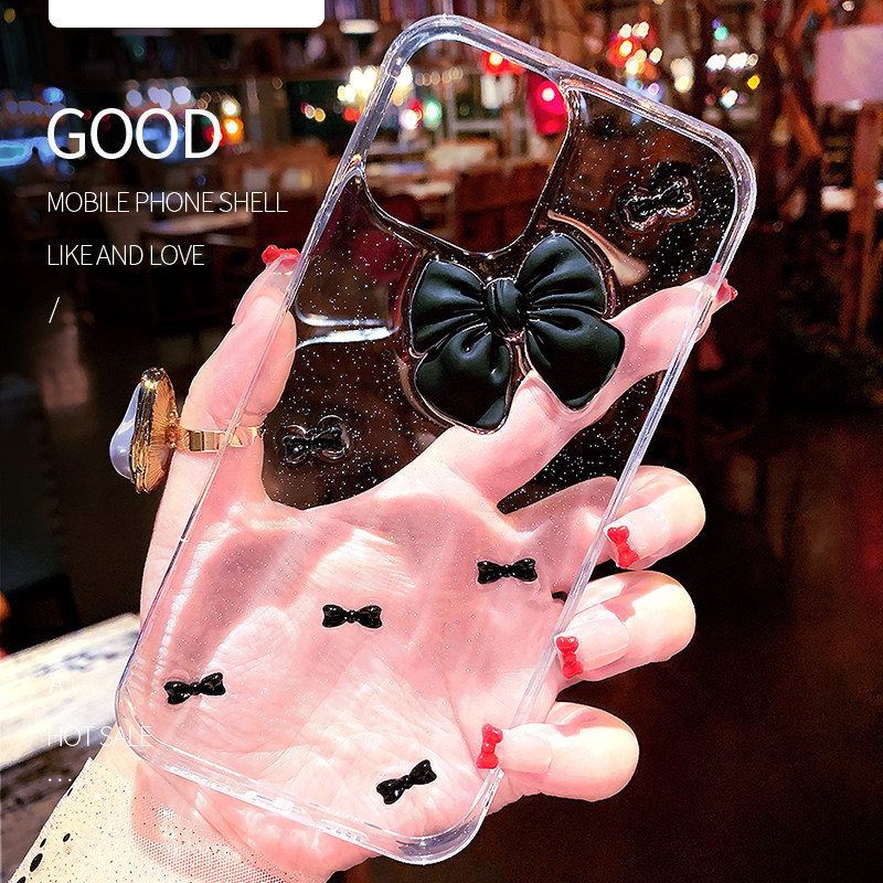 黑色蝴蝶结苹果17原创iphone16promax新款手机壳15滴胶14闪粉13防摔8plus透明xs保护套12mini硅胶7可爱se适用
