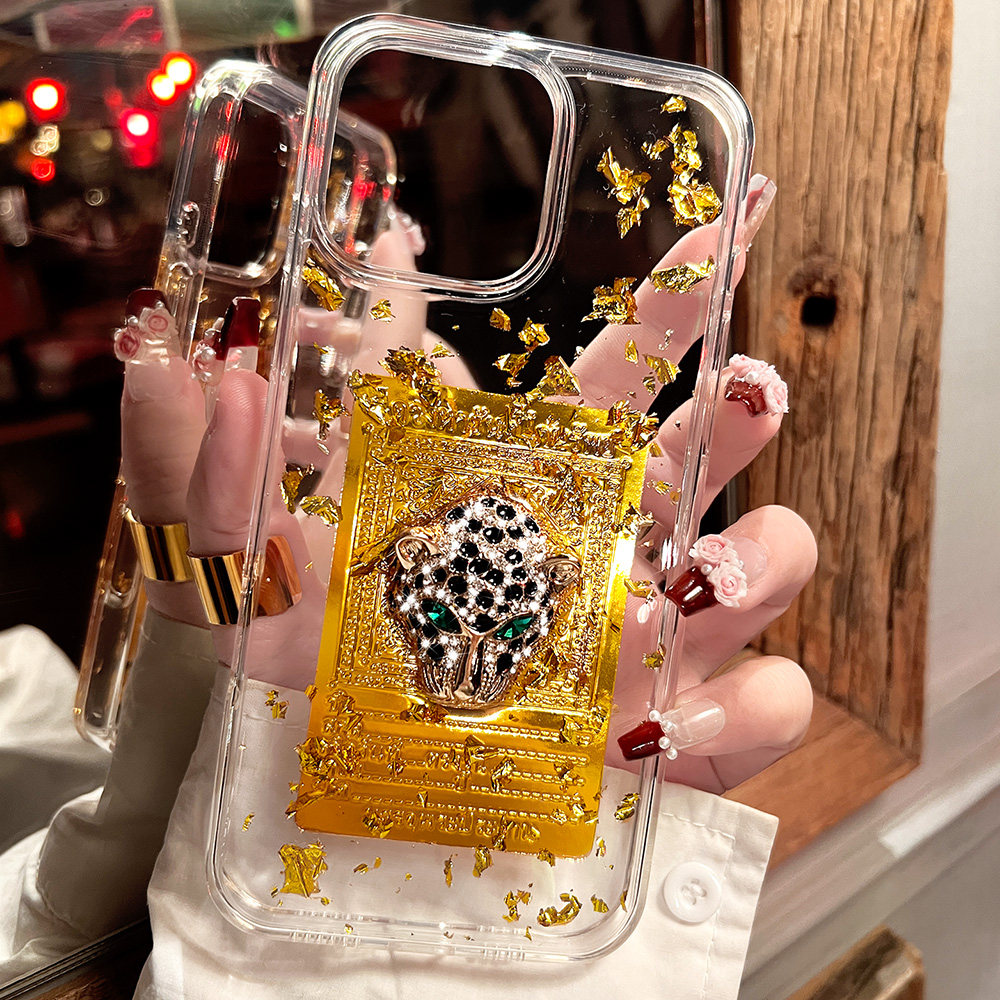 金钱豹带钻爆闪苹果17手机壳16透明iphone15promax滴胶14平安13女11黄金12mini适用xs保护套7小香风8plus新年