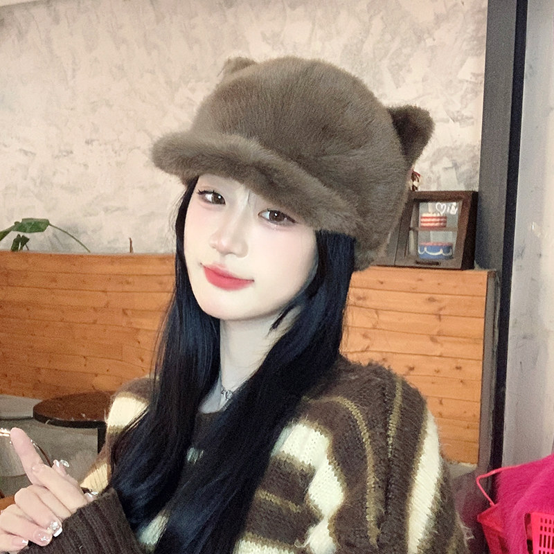 帽子女秋冬保暖小尾巴马术帽仿皮草可爱显脸小毛绒小熊耳朵鸭舌帽,服饰配件/皮带/帽子/围巾,帽子,淘宝优惠券,粉丝福利购,淘宝优惠卷