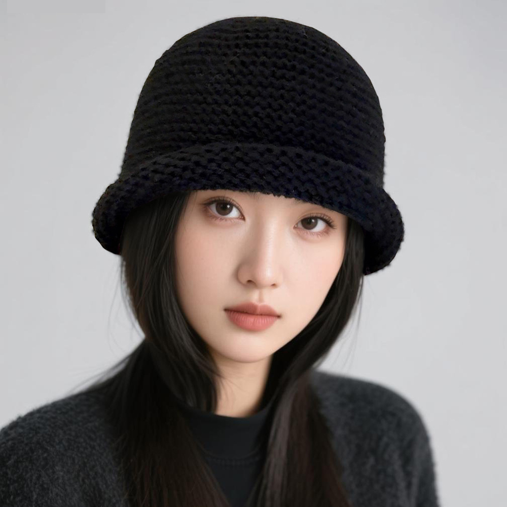 2025韩国粗针织卷边渔夫帽