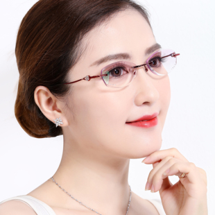 无框老花镜女时尚优雅树脂镜片防辐射显年轻高端品牌正品老花眼镜