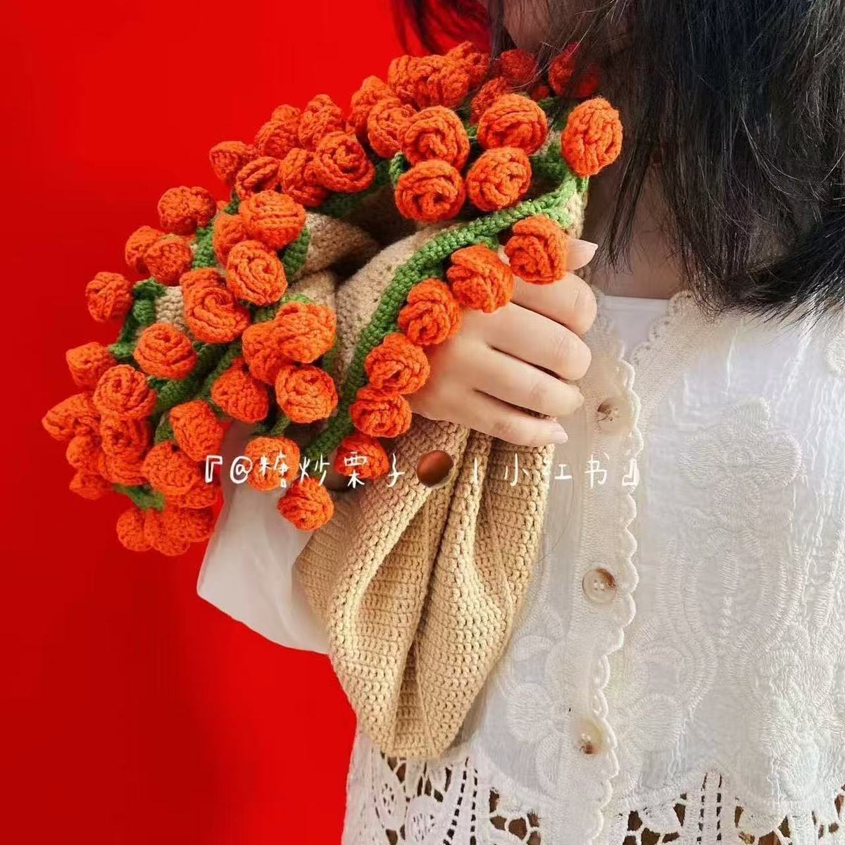 毛线钩针编织玫瑰花束毯子