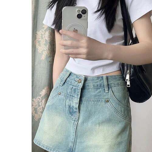 美式复古辣妹牛仔半身裙女夏季防走光高腰显瘦a字性感百搭短裙