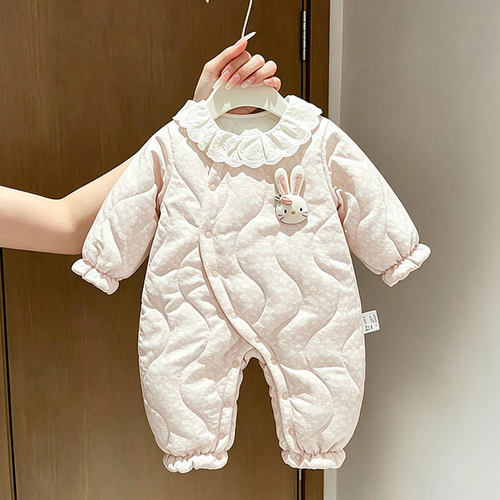 冬季婴儿连体棉袄夹棉加厚120g女宝宝洋气外出服新生儿棉衣小童装