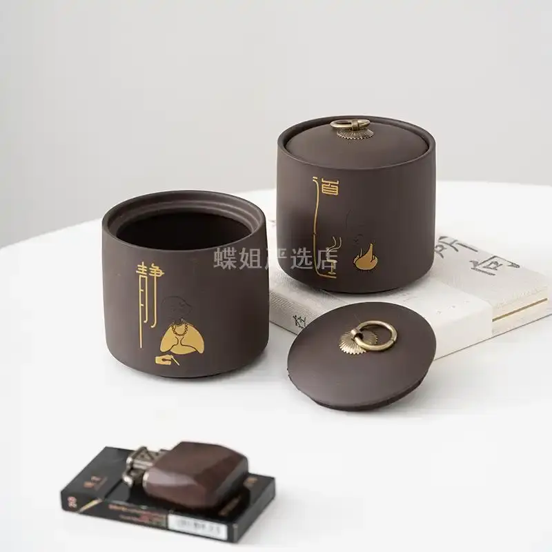 宜兴紫砂茶叶罐大号小号密封罐普洱储存收纳茶盒家用陶瓷醒茶罐子