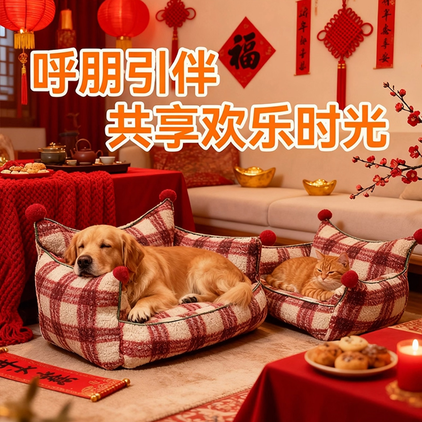 新年风格子宠物沙发狗窝保暖绒材质圣诞小型猫窝毛绒冬季加厚冬天,宠物/宠物食品及用品,猫窝/屋/帐篷/沙发,淘宝优惠券,粉丝福利购,淘宝优惠卷